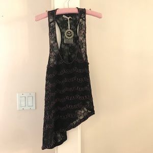 Hazel black lace tank with purple beading detail